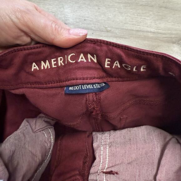 American Eagle Jeans Womens 12 Reg Red Super Hi-Rise Jegging Stretch Distressed - Picture 3 of 5